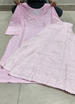 Cambric Cotton Light Pink Festival Wear Chikankari Phulkari Kurti With Palazzo